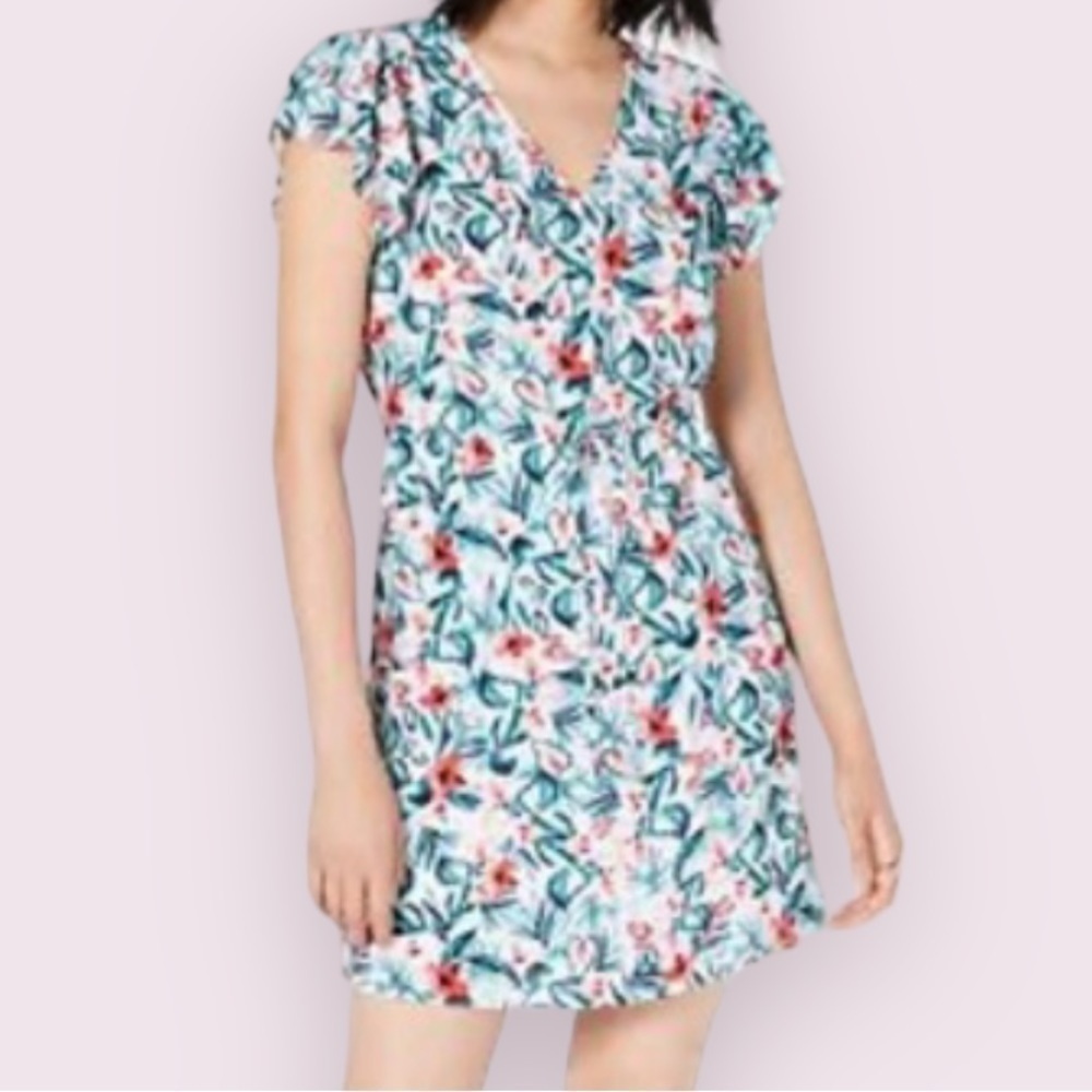 Maison Jules Womens Flutter Short Sleeve Floral Pullover Lightweight Dress Small